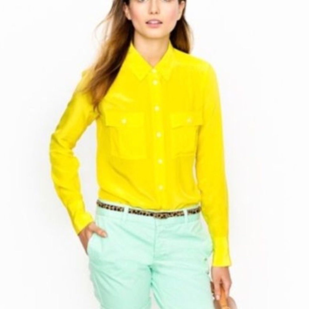 J. Crew Silk button-up shirt in highlighter yellow